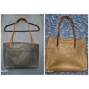2 BAGS Lg Dark Navy Blue Cowhide Leather Bag And Medium Tan Bag